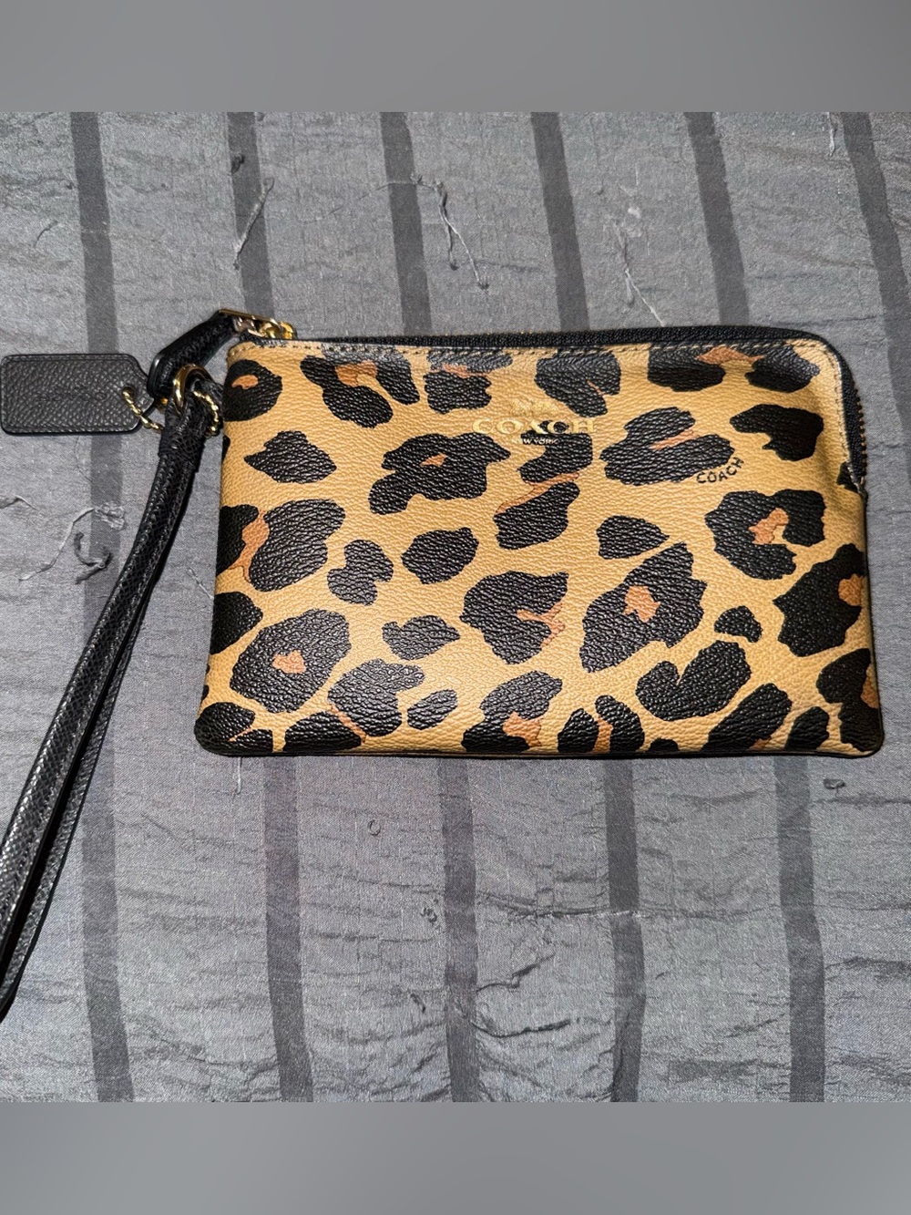 COACH Leopard-Print Wristlet in Tan and Black
